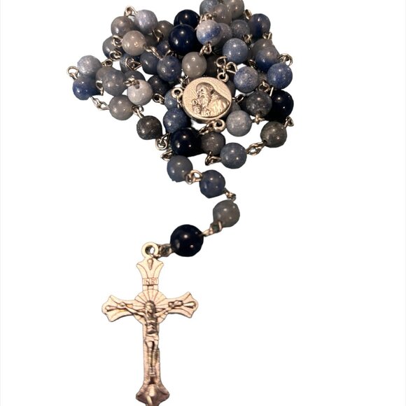 Blue Speckled St. Benedict Catholic Rosary - Picture 1 of 7